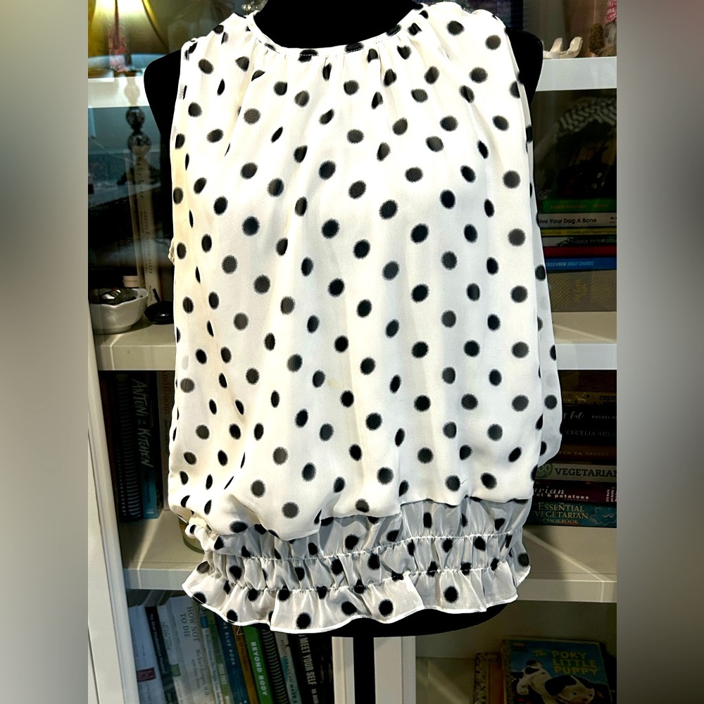 Cream and black polkadot blouse